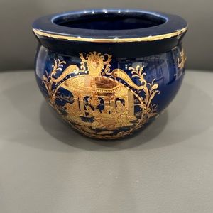 Limoges Cobalt Blue w/ Gold Sm. Planter 4” Rim to Rim, 3” H,  2 3/4” Opening Dia